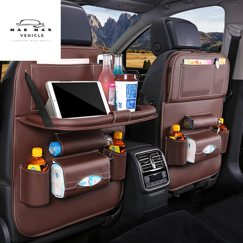 Car Back Seat Organizer Storage Bag with Foldable Table Tray Tablet Holder Tissue Box Auto Back Seat Bag Protector Accessories