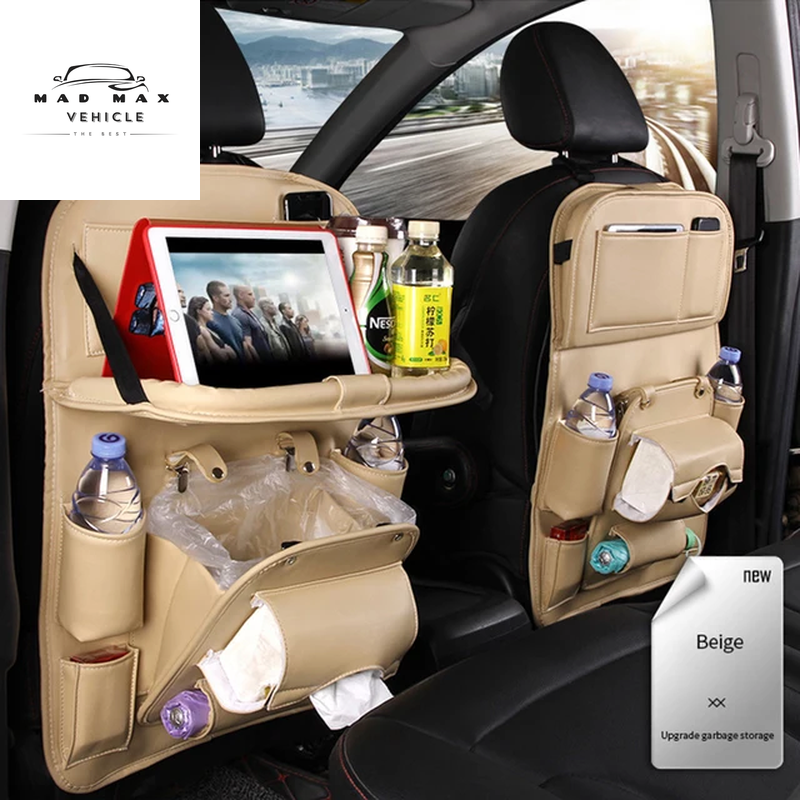 Car Back Seat Organizer Storage Bag with Foldable Table Tray Tablet Holder Tissue Box Auto Back Seat Bag Protector Accessories