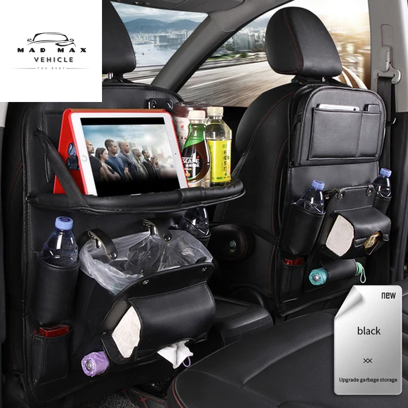 Car Back Seat Organizer Storage Bag with Foldable Table Tray Tablet Holder Tissue Box Auto Back Seat Bag Protector Accessories