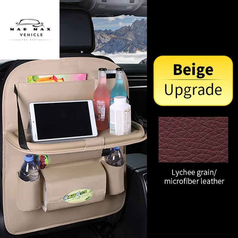 Car Back Seat Organizer Storage Bag with Foldable Table Tray Tablet Holder Tissue Box Auto Back Seat Bag Protector Accessories