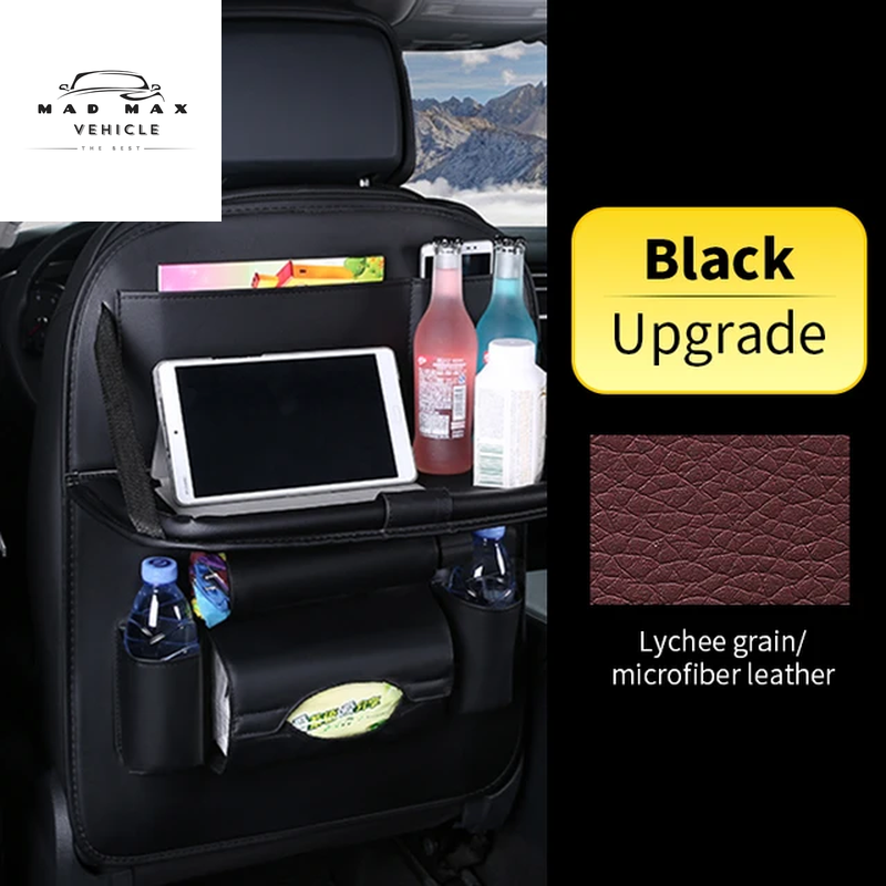 Car Back Seat Organizer Storage Bag with Foldable Table Tray Tablet Holder Tissue Box Auto Back Seat Bag Protector Accessories