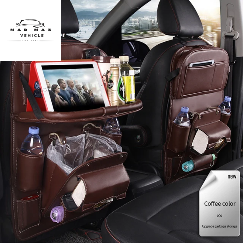 Car Back Seat Organizer Storage Bag with Foldable Table Tray Tablet Holder Tissue Box Auto Back Seat Bag Protector Accessories