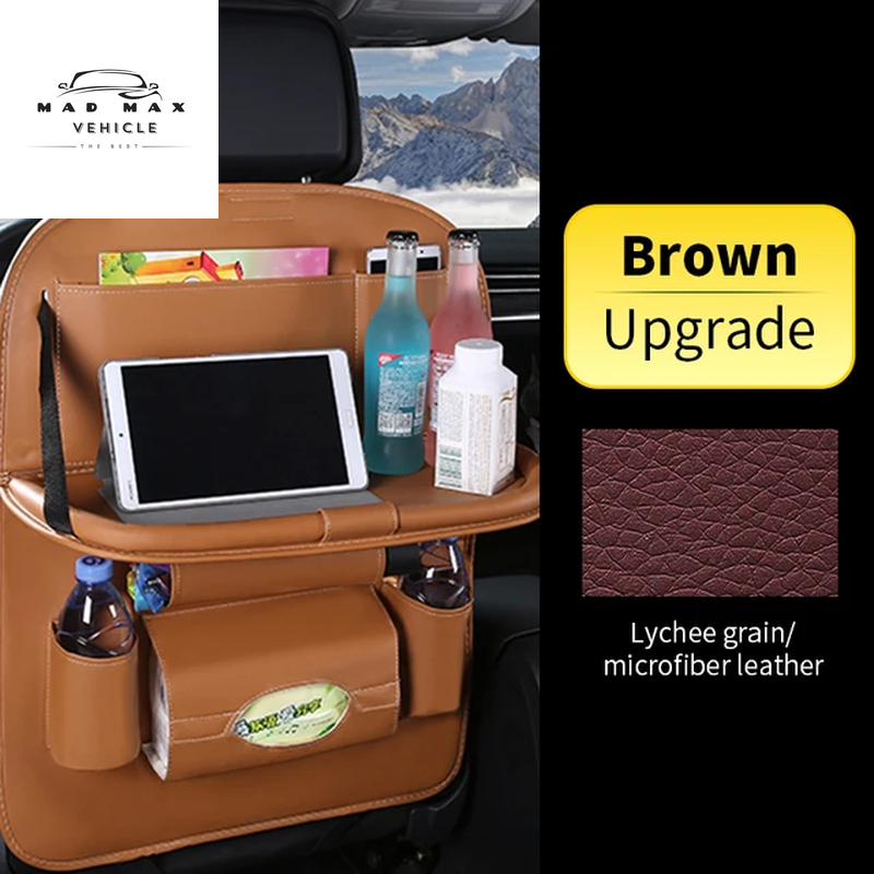 Car Back Seat Organizer Storage Bag with Foldable Table Tray Tablet Holder Tissue Box Auto Back Seat Bag Protector Accessories