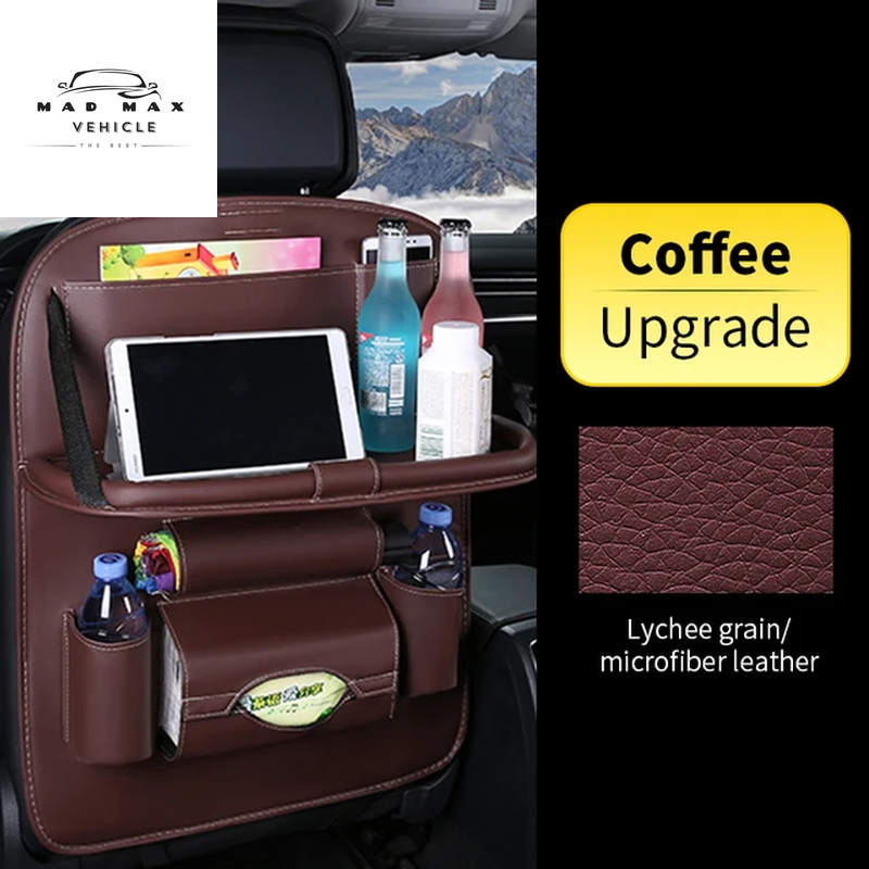 Car Back Seat Organizer Storage Bag with Foldable Table Tray Tablet Holder Tissue Box Auto Back Seat Bag Protector Accessories