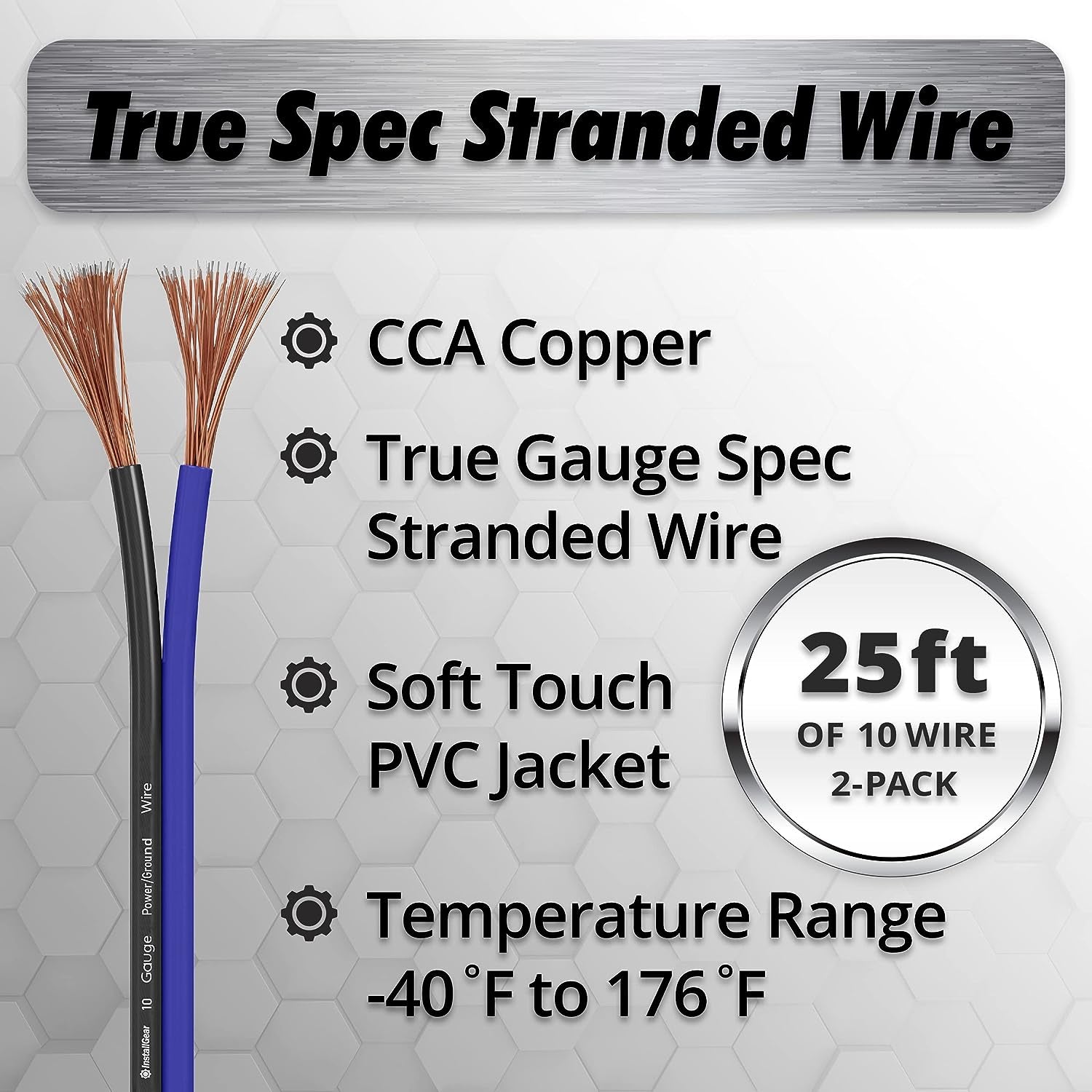 10 Gauge Wire (50Ft) Copper Clad Aluminum CAA - Primary Automotive Wire, Car Amplifier Power & Ground Cable, Battery Cable, Car Audio Speaker Stereo, RV Trailer Wiring Welding Cable 10Ga