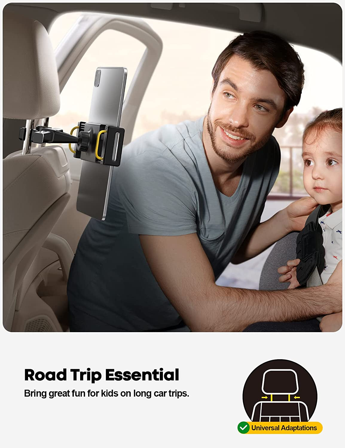 "Ultimate Car Headrest Tablet Holder for Kids - Enjoy Road Trips with Secure Mount Stand for iPads, Galaxy Tabs, and More! (Black)"